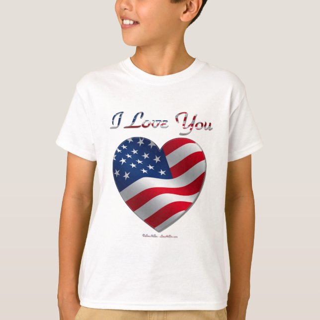 USA flagga Heart I Kärlek You T-shirt (Framsida)