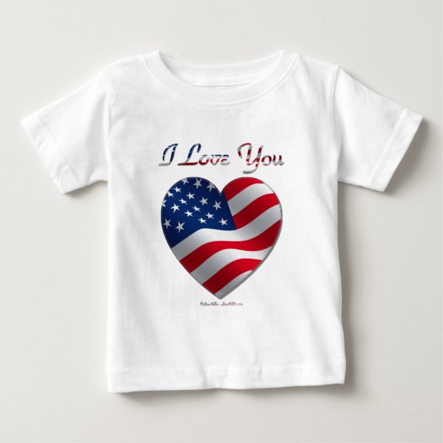 USA flagga Heart I Kärlek You T-shirt (Framsida)
