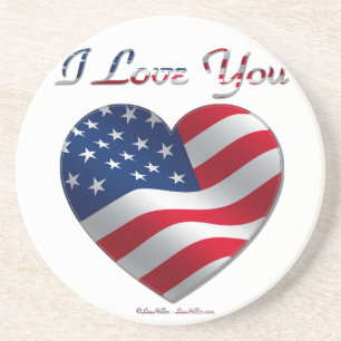 USA flagga Heart I Kärlek You Underlägg