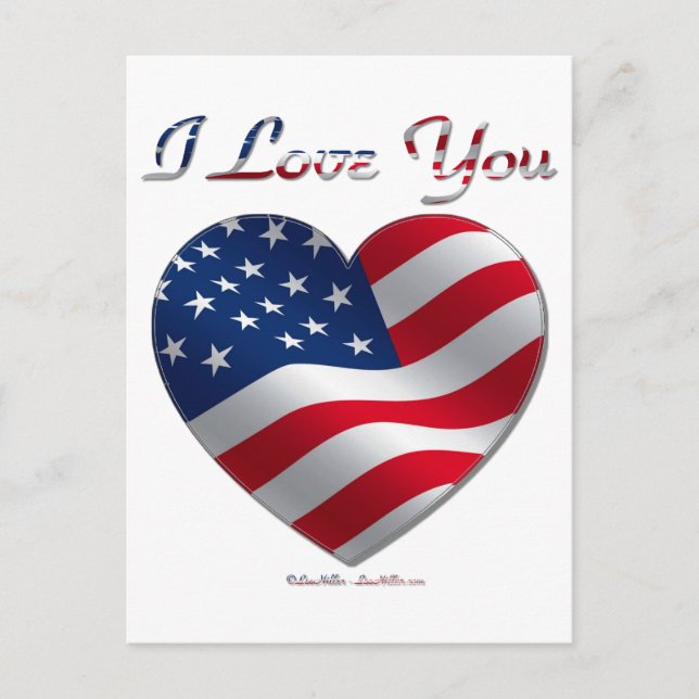 USA flagga Heart I Kärlek You Vykort (Framsida)