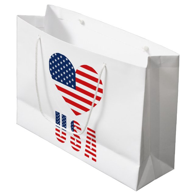 USA flagga Heart Large Gift Bag för patriotiska gå (Framsidan Vinklad)
