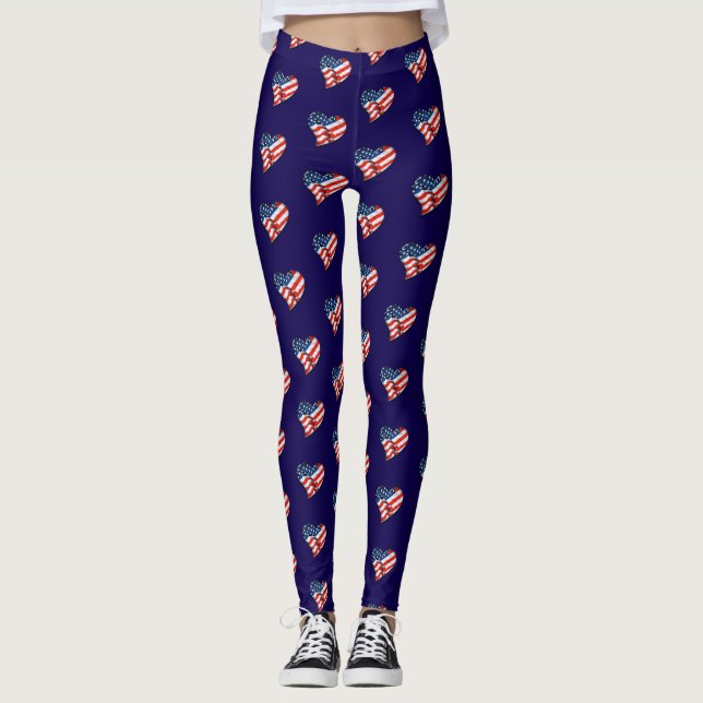 USA flagga Heart Patriotic Leggings (Framsida)