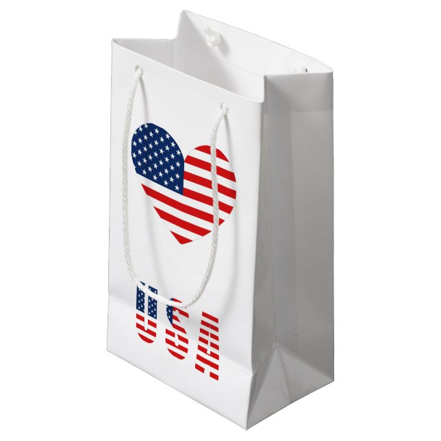 USA flagga Heart Small Gift Bag för patriotiska gå (Framsidan Vinklad)