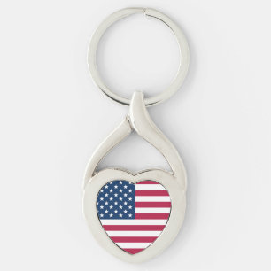 USA flagga Heart Twisted Heart Silverfärgad Nyckelring