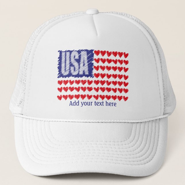 USA flagga Hearts Anpassningsbar Keps (Framsida)