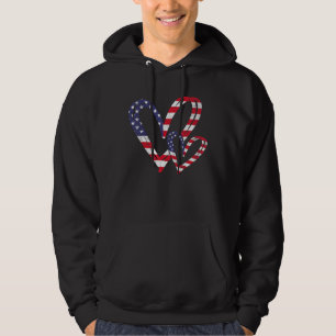 USA Flagga Hjärta Amerikansk Patriotisk 4:e Juli Hoodie