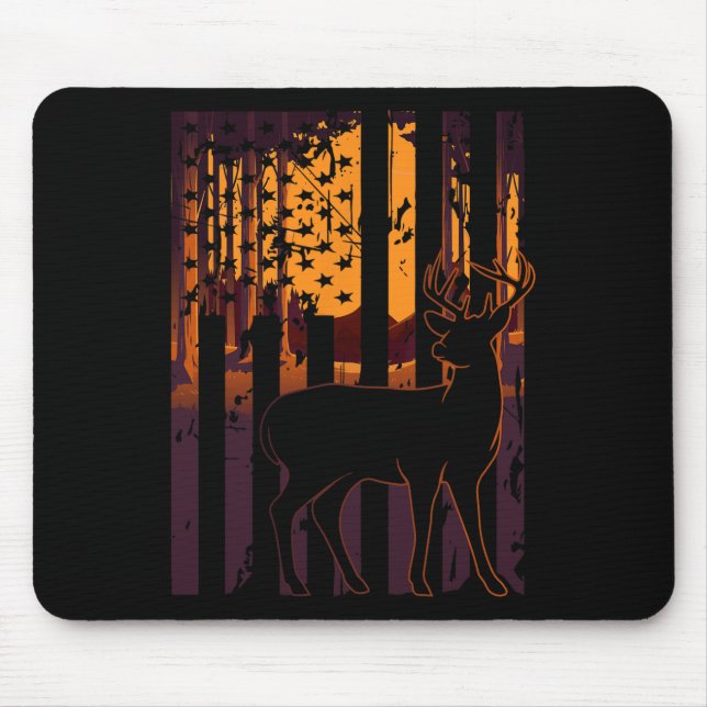USA flagga Hjort Hunting Setting Sol Funny Bow Hun Musmatta (Framsidan)