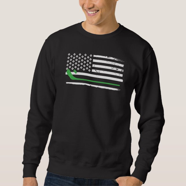 USA Flagga Hockey Player St patricks day Lång Ärmad Tröja (Framsida)