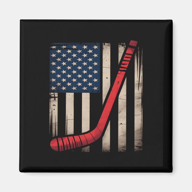 Usa Flagga Hockeyklubba  Magnet (Framsidan)
