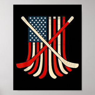 USA Flagga Hockeyklubbor Patriotisk Ishockeyspelar Poster