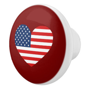 USA flagga i Heart Ceramic Knob for FurnMöbler Knopp