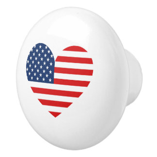 USA flagga i Heart Ceramic Knob for FurnMöbler Knopp