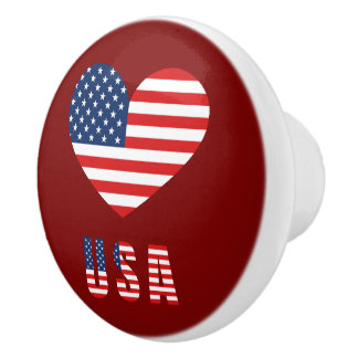 USA flagga i Heart Ceramic Knob for FurnMöbler Knopp
