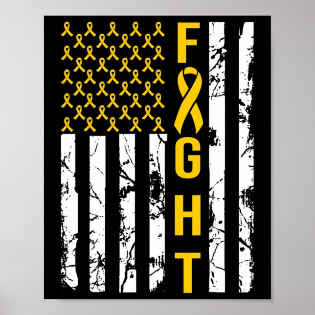 USA Flagga I september Bäror vi barncancer i Guld  Poster (Framsidan)