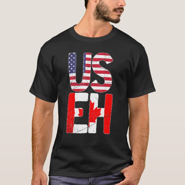USA Flagga Kanadensiska Maple Löv Useh Kanada T Shirt (Framsida)