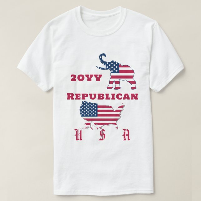 USA flagga Karta Republican Party Elephant Val T Shirt (Design framsida)