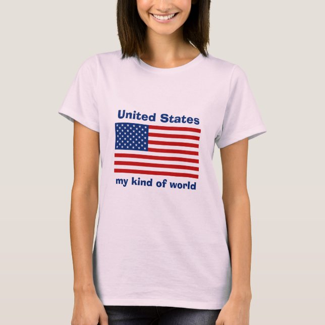 USA Flagga + Karta + Text T-Shirt (Framsida)