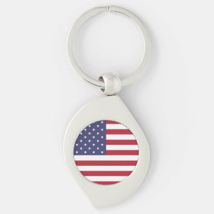 USA flagga Keychain - American Pride Gift Swirl Silverfärgad Nyckelring