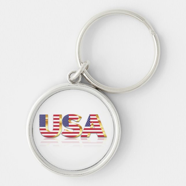 USA flagga Keychain United States Rund Silverfärgad Nyckelring (Framsidan)