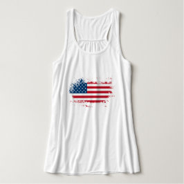 USA flagga Kvinnors plusStorleka grundläggande T-S Linne Med Racerback