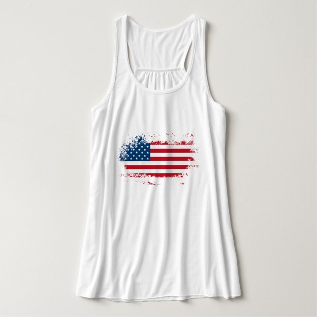 USA flagga Kvinnors plusStorleka grundläggande T-S Linne Med Racerback (Design framsida)