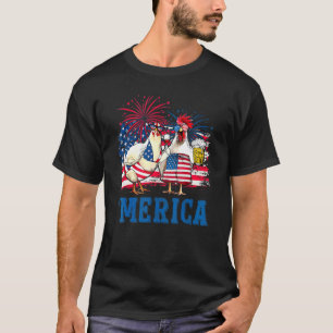 USA Flagga Kyckling Fyrverkerier Patriotisk 4:e Ju T Shirt