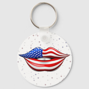 USA flagga-läppstift på leende Läppar-nyckelkedja Nyckelring
