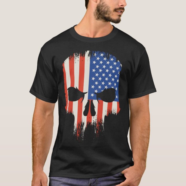 USA flagga läskkräppande skalle arg T Shirt (Framsida)