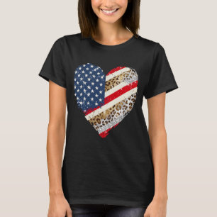 USA Flagga Leopard Hjarta 4:e Juli T Shirt