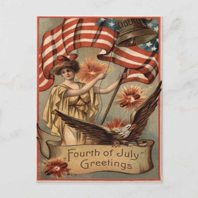 USA Flagga Liberty Fyrverkerier Smällare Vykort (Framsida)