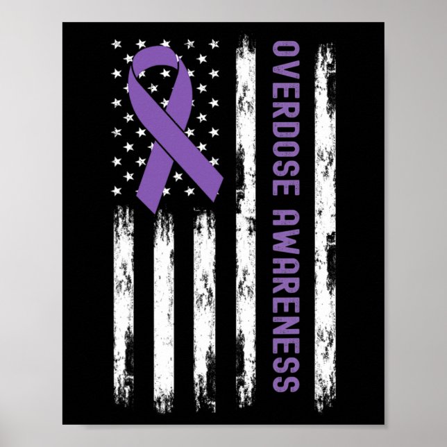 USA flagga Lila Ribbon Överdoseringsmedvetenhet Poster (Framsidan)