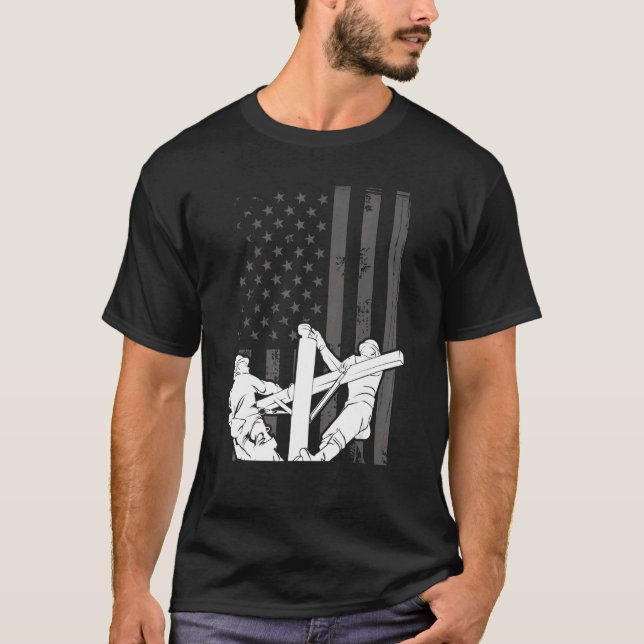 USA flagga Lineman American Flagga Patriotic Linem T Shirt (Framsida)