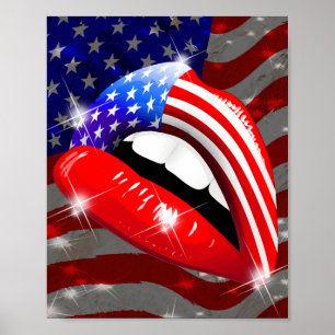 USA flagga Lipstick på Sensuella Läppar Poster