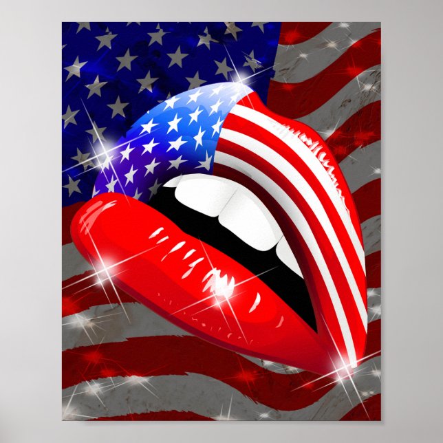 USA flagga Lipstick på Sensuella Läppar Poster (Framsidan)