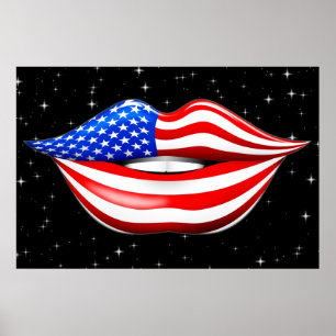 USA flagga Lipstick på Smiling Läppar Poster