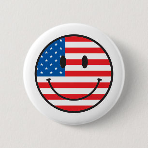 USA flagga Lycklig Ansikte Knapp