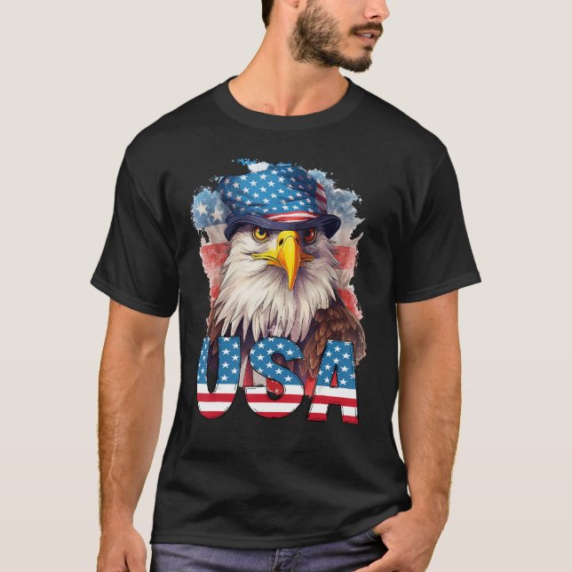 USA flagga Majestic Eagle 4:e juli Självständighet T Shirt (Framsida)
