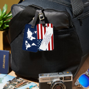 USA flagga med adress-etiketten Bagagebricka
