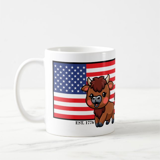 USA flagga med Bison EST 1776 Kaffemugg (Vänster)