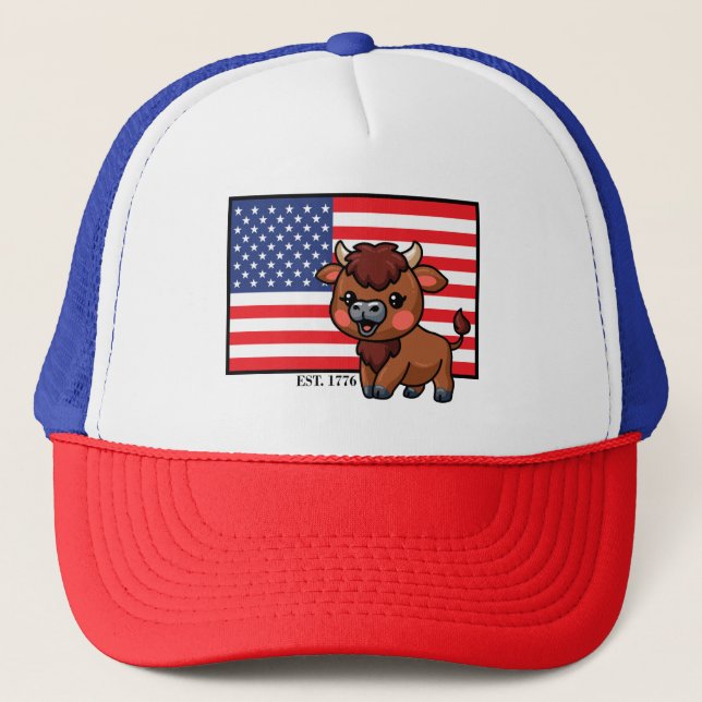 USA flagga med Bison EST 1776 Keps (Framsida)