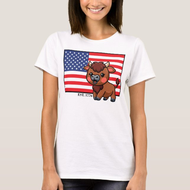 USA flagga med Bison EST 1776 T Shirt (Framsida)