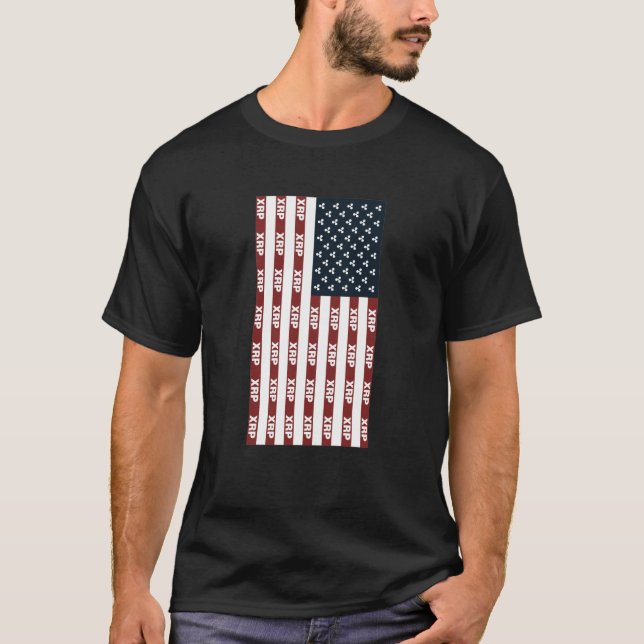 USA flagga med Crypto med Ripple XRP Digital Block T Shirt (Framsida)