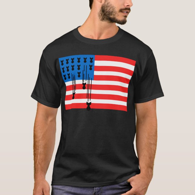 USA flagga med fallande bomber T-shirt (Framsida)