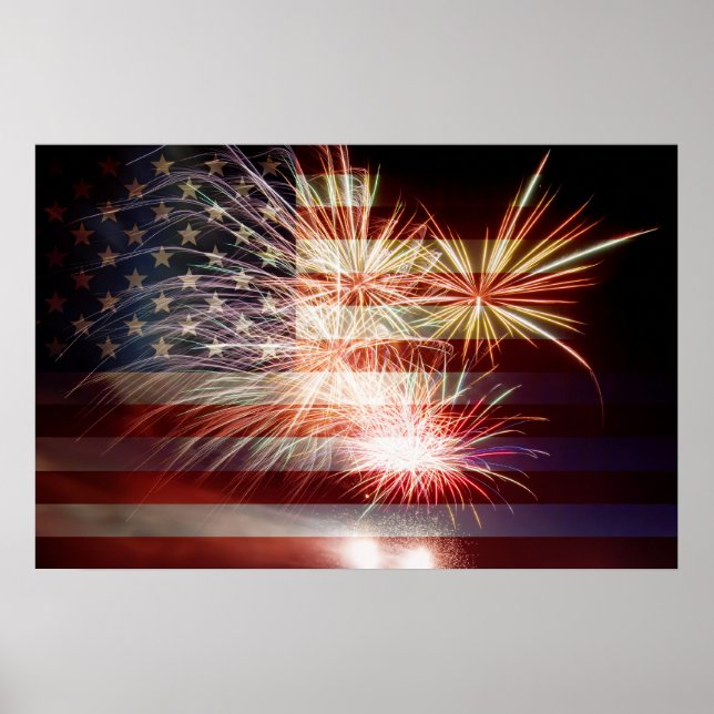 USA flagga med Fireworks Poster (Framsidan)
