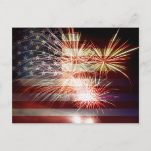 USA flagga med Fireworks vykort