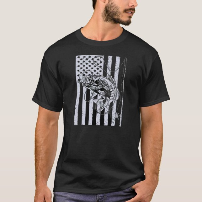 USA flagga med fiske T-Shirt (Framsida)