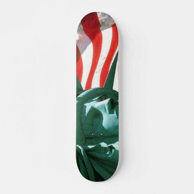 USA flagga med frihetsgudinnanskridskodäcket Mini Skateboard Bräda 18,5 Cm (Framsida)