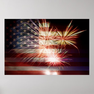 USA flagga med fyrverkeriaffischen Poster