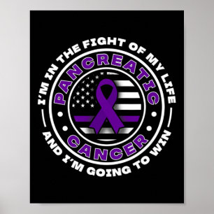 USA flagga med lila rosett band för pankreascancer Poster