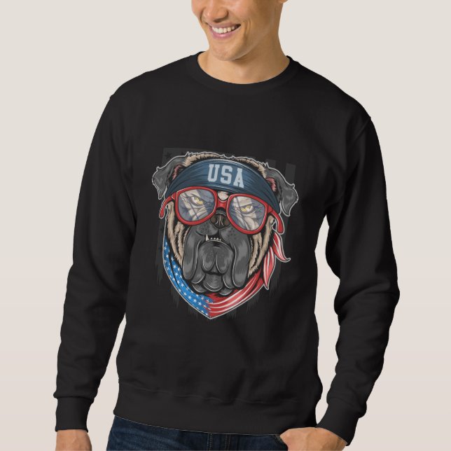 USA flagga med Pug Lång Ärmad Tröja (Framsida)